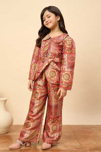 Shop StyloBug Red Viscose Printed Shirt And Pant Co-ord Set Online at Aza Fashions Shop_StyloBug_Red Viscose Printed Shirt And Pant Co-ord Set _Online_at_Aza_Fashions