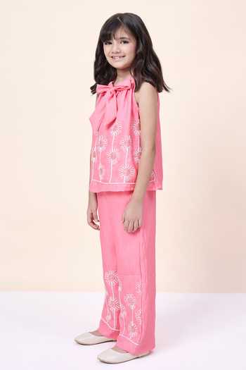 StyloBug Pink Polyester Embroidered Sleeveless Top With Pant Online at Aza Fashions StyloBug_Pink Polyester Embroidered Sleeveless Top With Pant _Online_at_Aza_Fashions