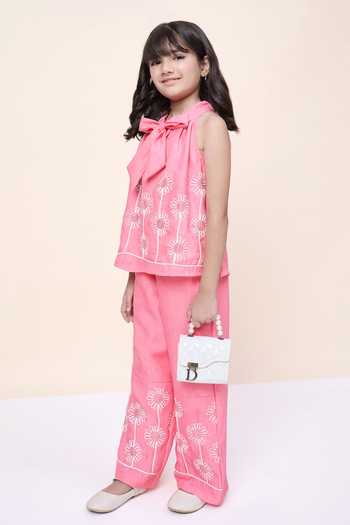 Buy StyloBug Pink Polyester Embroidered Sleeveless Top With Pant Online at Aza Fashions Buy_StyloBug_Pink Polyester Embroidered Sleeveless Top With Pant _Online_at_Aza_Fashions