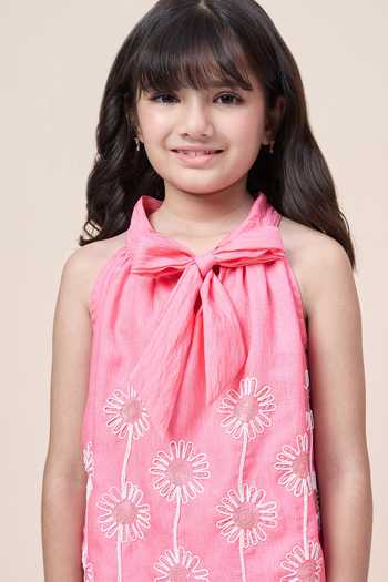 Shop StyloBug Pink Polyester Embroidered Sleeveless Top With Pant Online at Aza Fashions Shop_StyloBug_Pink Polyester Embroidered Sleeveless Top With Pant _Online_at_Aza_Fashions