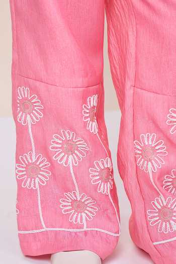 StyloBug Pink Polyester Embroidered Sleeveless Top With Pant at Aza Fashions StyloBug_Pink Polyester Embroidered Sleeveless Top With Pant _at_Aza_Fashions