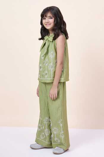 StyloBug Green Polyester Embroidered Sleeveless Top And Pant Set Online at Aza Fashions StyloBug_Green Polyester Embroidered Sleeveless Top And Pant Set _Online_at_Aza_Fashions