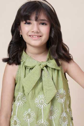 Shop StyloBug Green Polyester Embroidered Sleeveless Top And Pant Set Online at Aza Fashions Shop_StyloBug_Green Polyester Embroidered Sleeveless Top And Pant Set _Online_at_Aza_Fashions