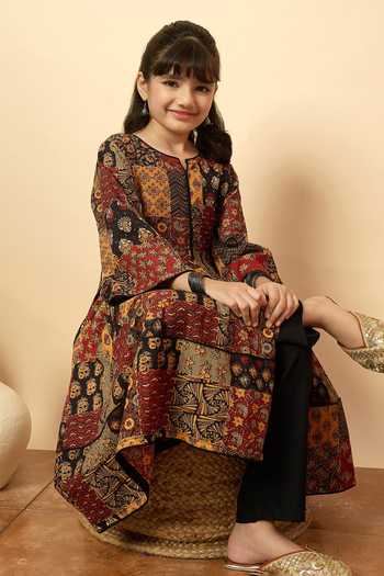 Shop_StyloBug_Multi Color Cotton Printed Anarkali And Pant Set _Online_at_Aza_Fashions