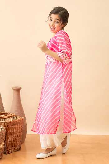 Buy_StyloBug_Pink Polyester Leheriya Print Slit Kurta And Pant Set _Online_at_Aza_Fashions