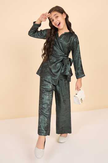 StyloBug Green Polyester Wrap Top And Pant Co-ord Set Online at Aza Fashions StyloBug_Green Polyester Wrap Top And Pant Co-ord Set _Online_at_Aza_Fashions
