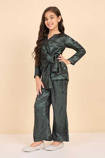 Buy StyloBug Green Polyester Wrap Top And Pant Co-ord Set Online at Aza Fashions Buy_StyloBug_Green Polyester Wrap Top And Pant Co-ord Set _Online_at_Aza_Fashions