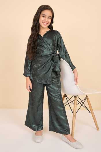 Shop StyloBug Green Polyester Wrap Top And Pant Co-ord Set Online at Aza Fashions Shop_StyloBug_Green Polyester Wrap Top And Pant Co-ord Set _Online_at_Aza_Fashions