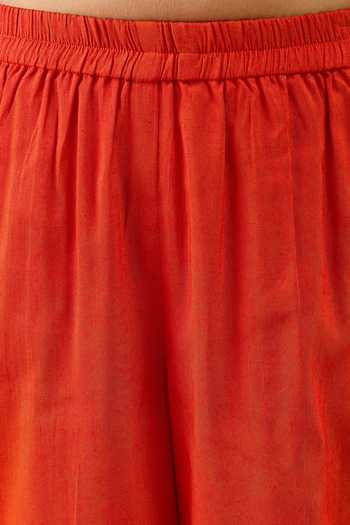 Shop StyloBug Orange Viscose Embroidered Angarkha Kurta Set Shop_StyloBug_Orange Viscose Embroidered Angarkha Kurta Set