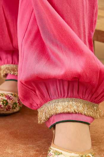 StyloBug Pink Viscose Embroidered Angarkha Kurta Set at Aza Fashions StyloBug_Pink Viscose Embroidered Angarkha Kurta Set _at_Aza_Fashions