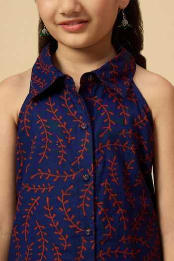Shop StyloBug Blue Cotton Printed Shirt And Lehenga Set Online at Aza Fashions Shop_StyloBug_Blue Cotton Printed Shirt And Lehenga Set _Online_at_Aza_Fashions