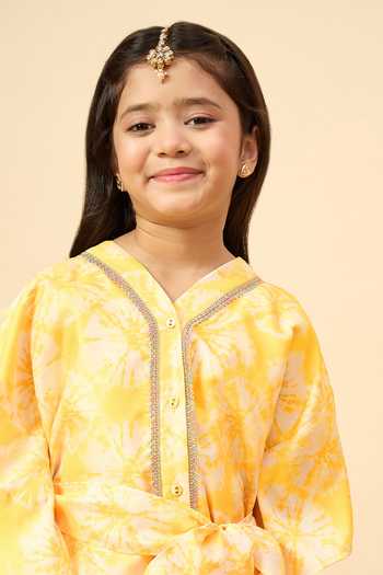 StyloBug Yellow Silk, Polyester Printed Kaftan Kurta And Sharara Set Online at Aza Fashions StyloBug_Yellow Silk, Polyester Printed Kaftan Kurta And Sharara Set _Online_at_Aza_Fashions