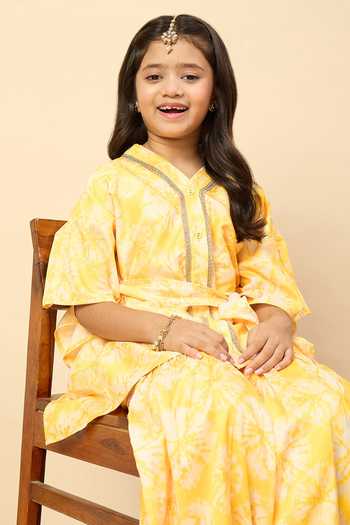 Buy StyloBug Yellow Silk, Polyester Printed Kaftan Kurta And Sharara Set Online at Aza Fashions Buy_StyloBug_Yellow Silk, Polyester Printed Kaftan Kurta And Sharara Set _Online_at_Aza_Fashions