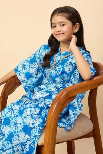StyloBug Blue Silk, Polyester Printed Kaftan Kurta And Sharara Set Online at Aza Fashions StyloBug_Blue Silk, Polyester Printed Kaftan Kurta And Sharara Set _Online_at_Aza_Fashions