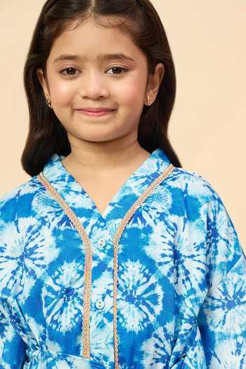 Shop StyloBug Blue Silk, Polyester Printed Kaftan Kurta And Sharara Set Online at Aza Fashions Shop_StyloBug_Blue Silk, Polyester Printed Kaftan Kurta And Sharara Set _Online_at_Aza_Fashions