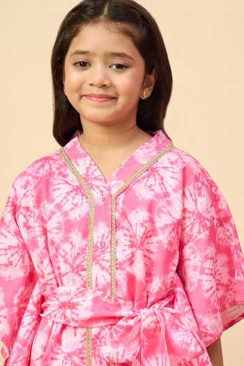 Buy StyloBug Pink Polyester Printed Kaftan Kurta And Sharara Set Online at Aza Fashions Buy_StyloBug_Pink Polyester Printed Kaftan Kurta And Sharara Set _Online_at_Aza_Fashions