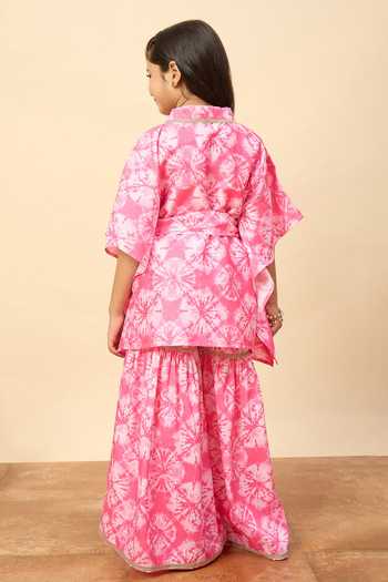 Buy StyloBug Pink Polyester Printed Kaftan Kurta And Sharara Set Buy_StyloBug_Pink Polyester Printed Kaftan Kurta And Sharara Set