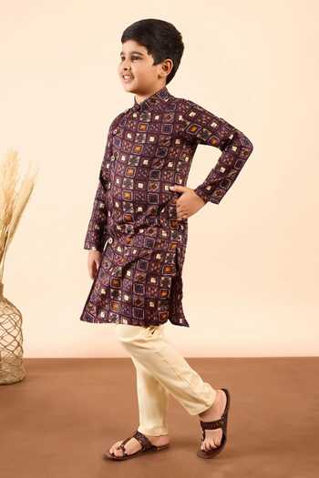 StyloBug Brown Cotton Hand Block Print Kurta Set Online at Aza Fashions StyloBug_Brown Cotton Hand Block Print Kurta Set _Online_at_Aza_Fashions