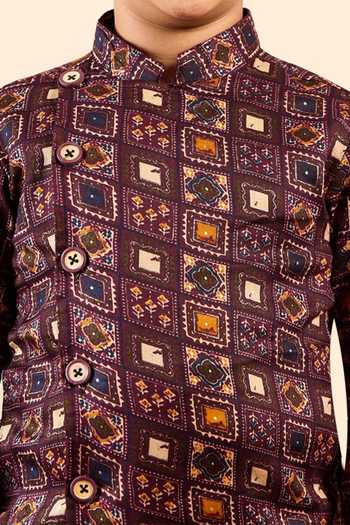 StyloBug Brown Cotton Hand Block Print Kurta Set at Aza Fashions StyloBug_Brown Cotton Hand Block Print Kurta Set _at_Aza_Fashions