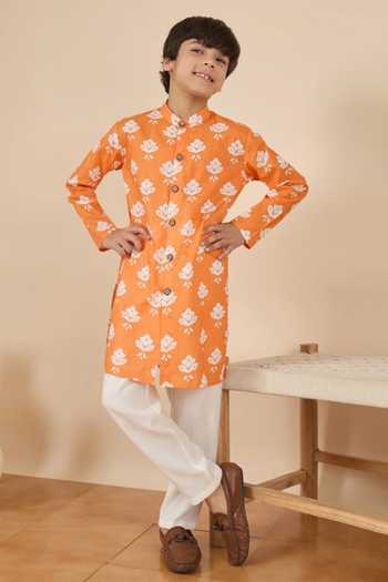 Buy StyloBug Orange Cotton Hand Block Print Kurta Set Online at Aza Fashions Buy_StyloBug_Orange Cotton Hand Block Print Kurta Set _Online_at_Aza_Fashions