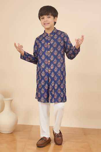 StyloBug Blue Cotton Hand Block Print Kurta Set Online at Aza Fashions StyloBug_Blue Cotton Hand Block Print Kurta Set _Online_at_Aza_Fashions