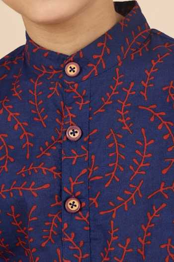 StyloBug Blue Cotton Hand Block Print Kurta Set at Aza Fashions StyloBug_Blue Cotton Hand Block Print Kurta Set _at_Aza_Fashions