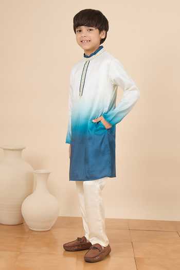 StyloBug Blue Silk Ombre Pure Kurta Set Online at Aza Fashions StyloBug_Blue Silk Ombre Pure Kurta Set _Online_at_Aza_Fashions