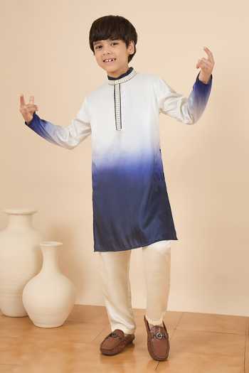 StyloBug Blue Silk Ombre Pure Kurta And Pant Set Online at Aza Fashions StyloBug_Blue Silk Ombre Pure Kurta And Pant Set _Online_at_Aza_Fashions