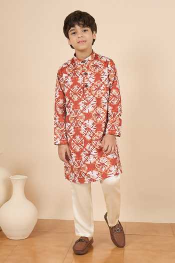 Shop_StyloBug_Brown Polyester Printed Kurta And Pant Set _Online_at_Aza_Fashions