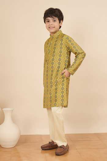 StyloBug_Yellow Polyester Printed Kurta And Pant Set _Online_at_Aza_Fashions