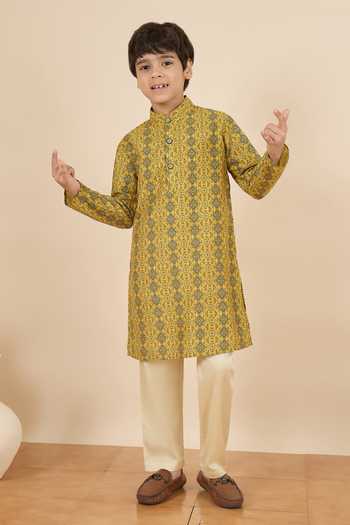 Buy_StyloBug_Yellow Polyester Printed Kurta And Pant Set _Online_at_Aza_Fashions