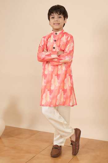 StyloBug_Red Polyester Printed Kurta And Pant Set _Online_at_Aza_Fashions