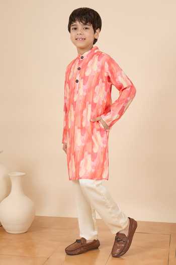 StyloBug_Red Polyester Printed Kurta And Pant Set _at_Aza_Fashions