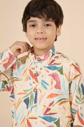 Shop_StyloBug_Multi Color Polyester Printed Kurta And Pant Set _Online_at_Aza_Fashions