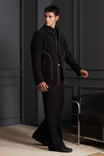 Shop Soniya G Black Suiting Eclipse Zip-up Jacket And Pant Set Online at Aza Fashions Shop_Soniya G_Black Suiting Eclipse Zip-up Jacket And Pant Set _Online_at_Aza_Fashions