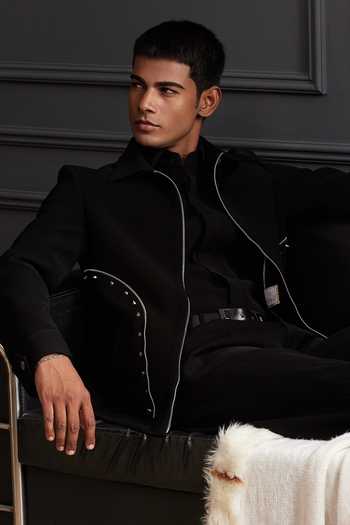 Buy Soniya G Black Suiting Eclipse Zip-up Jacket And Pant Set Buy_Soniya G_Black Suiting Eclipse Zip-up Jacket And Pant Set