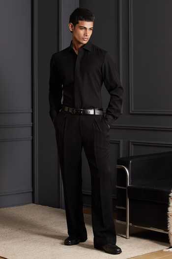 Shop Soniya G Black Suiting Eclipse Zip-up Jacket And Pant Set Shop_Soniya G_Black Suiting Eclipse Zip-up Jacket And Pant Set