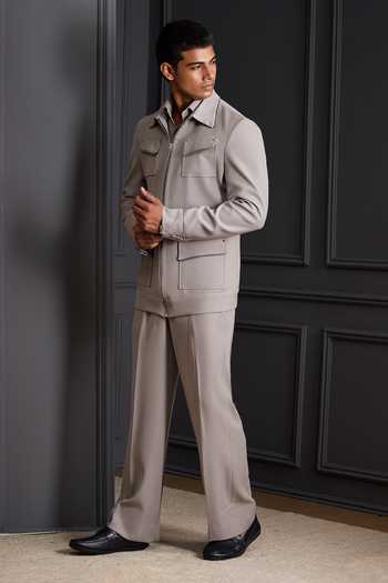 Soniya G Grey Suiting Sector Bandhgala And Trouser Set Online at Aza Fashions Soniya G_Grey Suiting Sector Bandhgala And Trouser Set _Online_at_Aza_Fashions