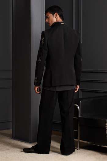 Soniya G Noir Floreal Embroidered Tuxedo Set 