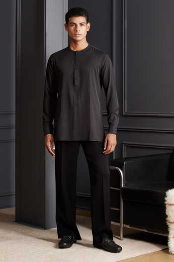 Soniya G_Black Suiting Embroidery, Zari Noir Floreal Tuxedo Set _Online_at_Aza_Fashions