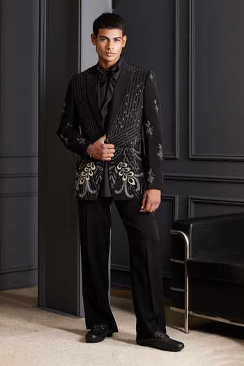 Soniya G Noir Floreal Embroidered Tuxedo Set 