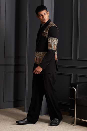 Shop Soniya G Black Embroidery, Zari, Metallic Thread Royal Canvas Tuxedo Set Online at Aza Fashions Shop_Soniya G_Black Embroidery, Zari, Metallic Thread Royal Canvas Tuxedo Set _Online_at_Aza_Fashions