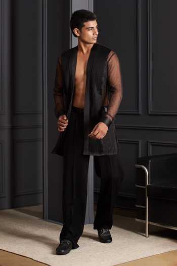 Soniya G_Black Suiting Sequins, Beads Falak Noir Embroidered Tuxedo Set _Online_at_Aza_Fashions
