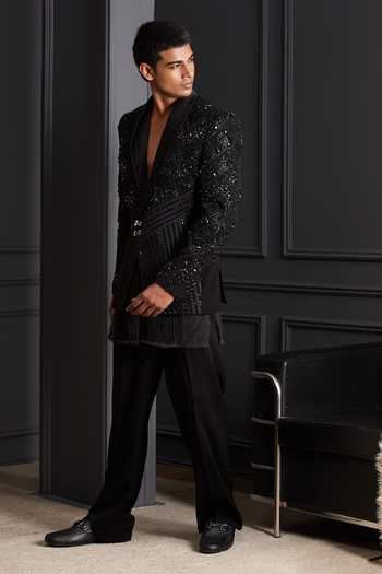 Buy_Soniya G_Black Suiting Sequins, Beads Falak Noir Embroidered Tuxedo Set _Online_at_Aza_Fashions