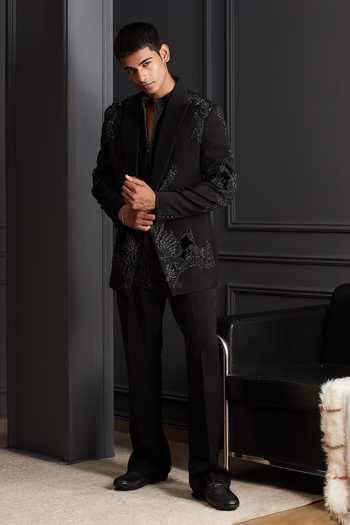 Buy Soniya G Black Suiting Aks-e-raaz Embroidered Tuxedo Set Buy_Soniya G_Black Suiting Aks-e-raaz Embroidered Tuxedo Set