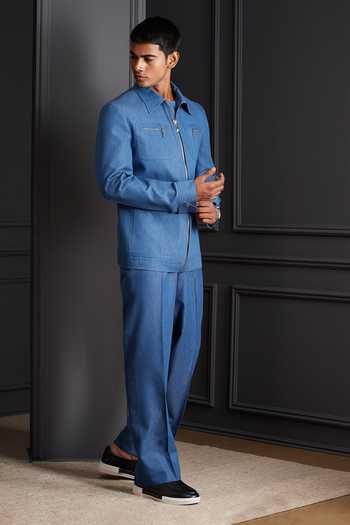Soniya G Blue Denim Sector Bandhgala And Trouser Set Online at Aza Fashions Soniya G_Blue Denim Sector Bandhgala And Trouser Set _Online_at_Aza_Fashions