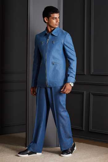 Buy Soniya G Blue Denim Sector Bandhgala And Trouser Set Online at Aza Fashions Buy_Soniya G_Blue Denim Sector Bandhgala And Trouser Set _Online_at_Aza_Fashions