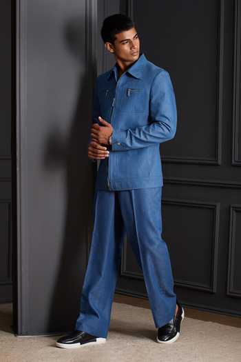 Shop Soniya G Blue Denim Sector Bandhgala And Trouser Set Online at Aza Fashions Shop_Soniya G_Blue Denim Sector Bandhgala And Trouser Set _Online_at_Aza_Fashions