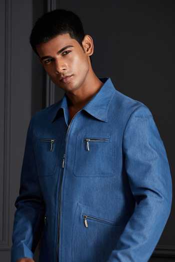 Soniya G Blue Denim Sector Bandhgala And Trouser Set at Aza Fashions Soniya G_Blue Denim Sector Bandhgala And Trouser Set _at_Aza_Fashions