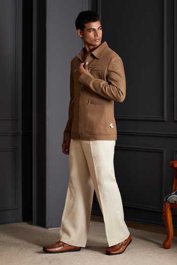 Soniya G_Brown Denim Bronco Jacket And Trouser Set _Online_at_Aza_Fashions